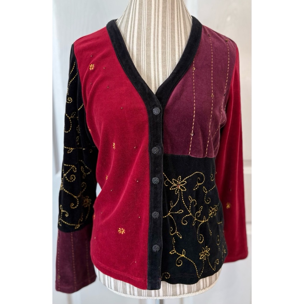 Vintage Y2K Susan Bristol Embroidered Velour Fairycore Patchwork Jacket Medium